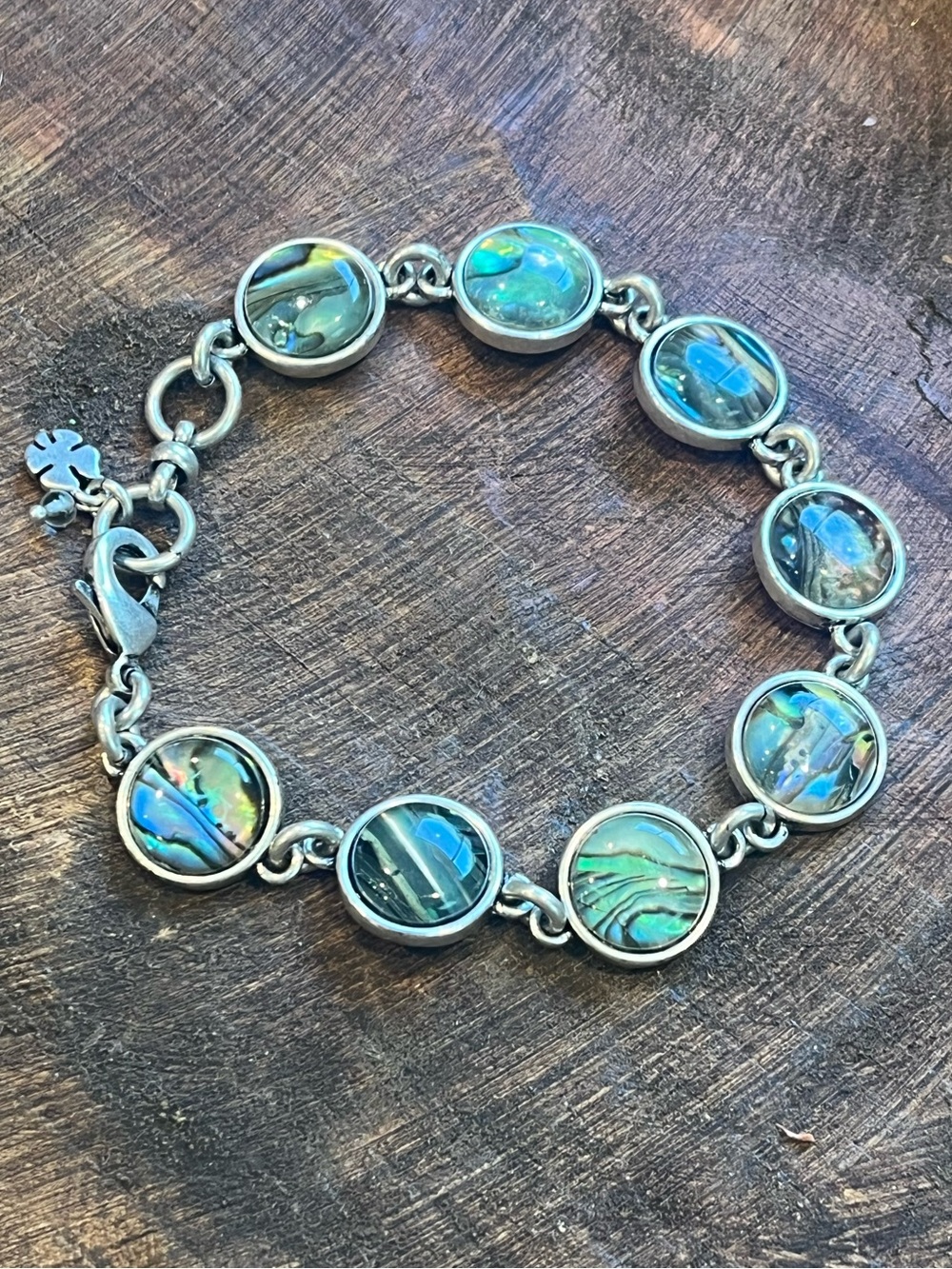 Vintage Lucky Brand Abalone Round Link Bracelet - Iridescent Green Blue